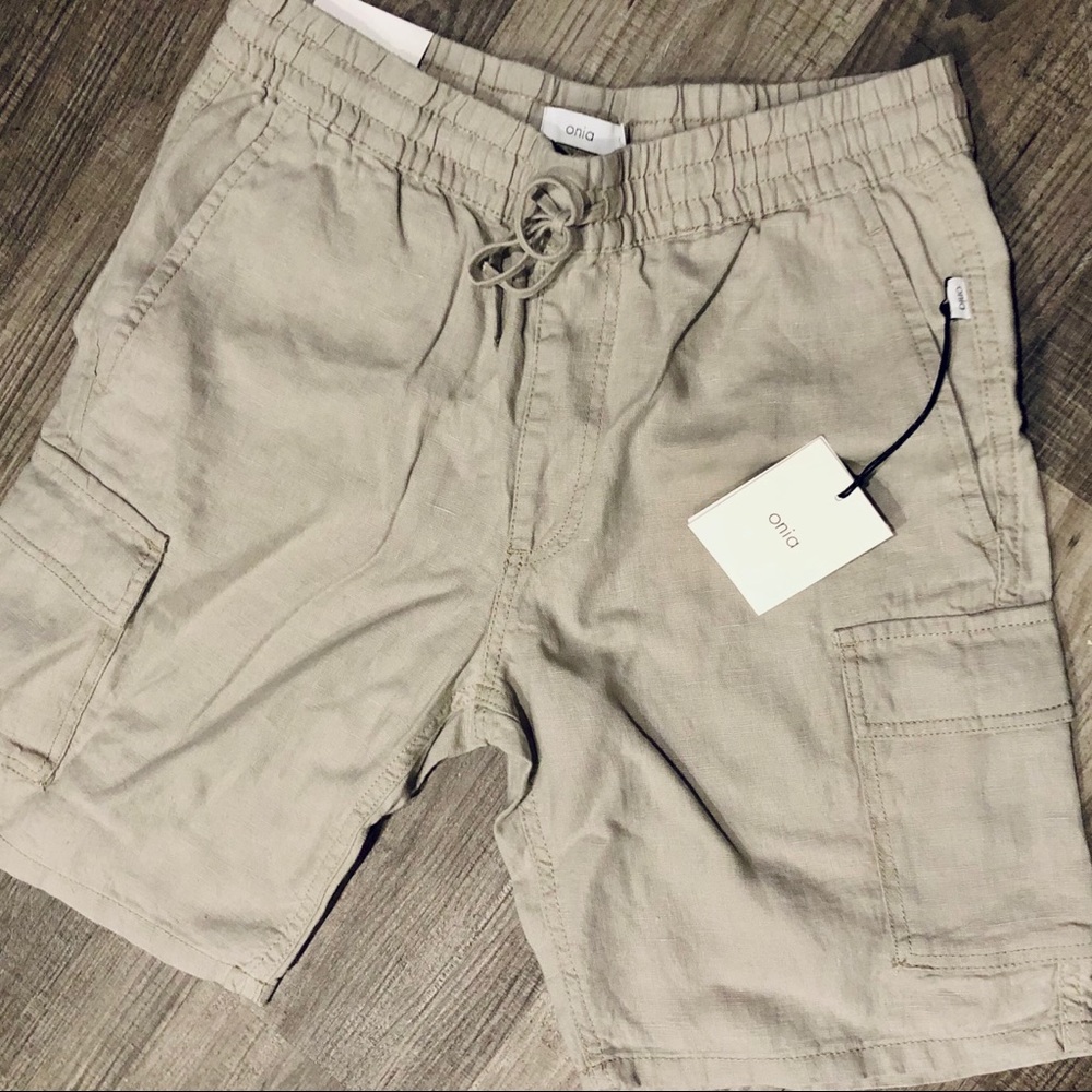 ONIA Tom Cargo 100% Linen Shorts in Dune